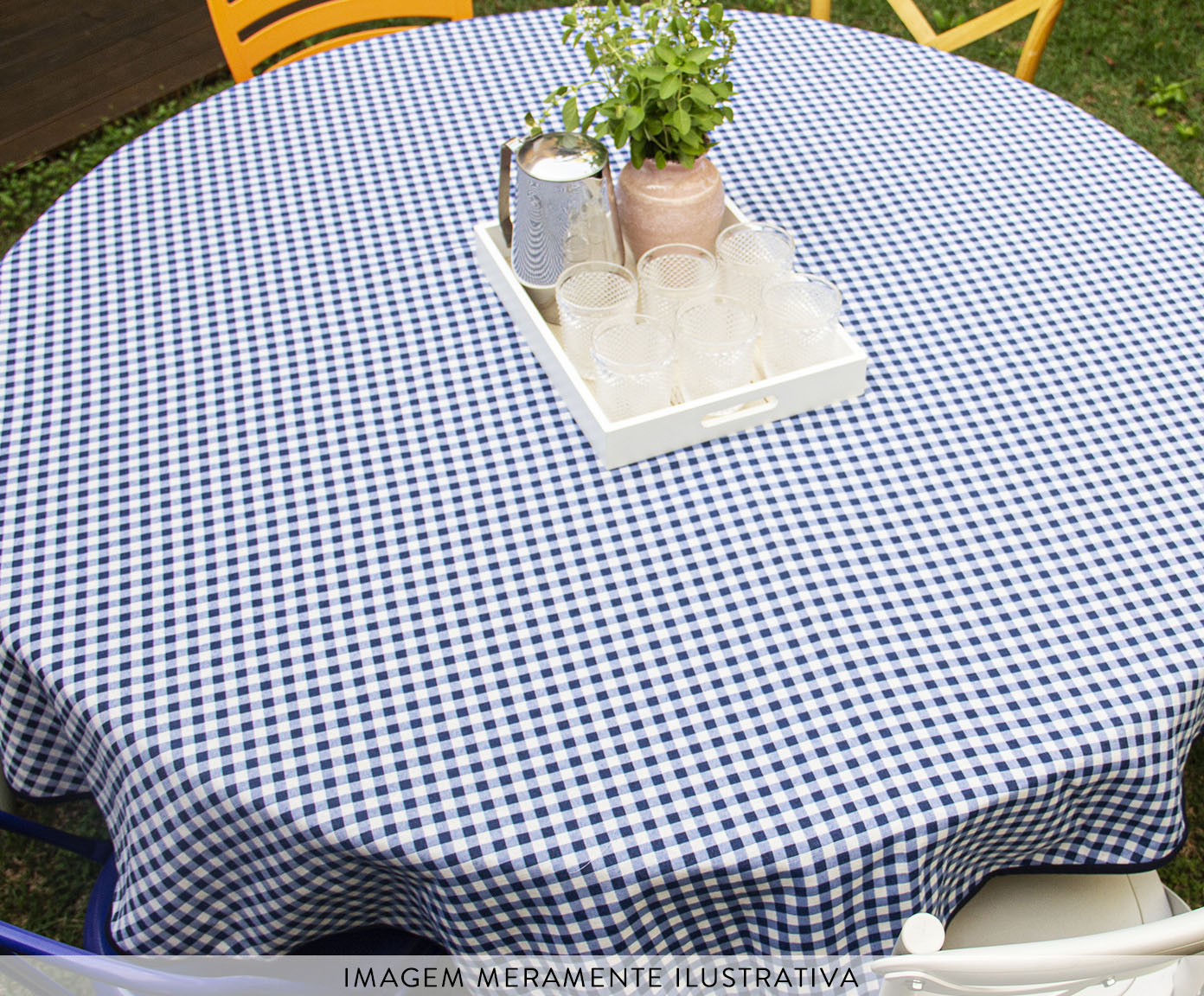 Toalha de Mesa Xadrez Azul e Branco Redonda image number 3