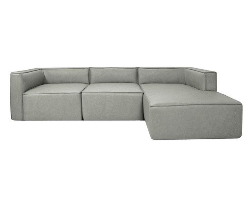 Sof&aacute; 3 M&oacute;dulos Chaise Mensa em Couro Cinza - image 0