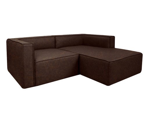 Sof&aacute; 2 M&oacute;dulos Chaise Mensa em Couro Marrom image number 2