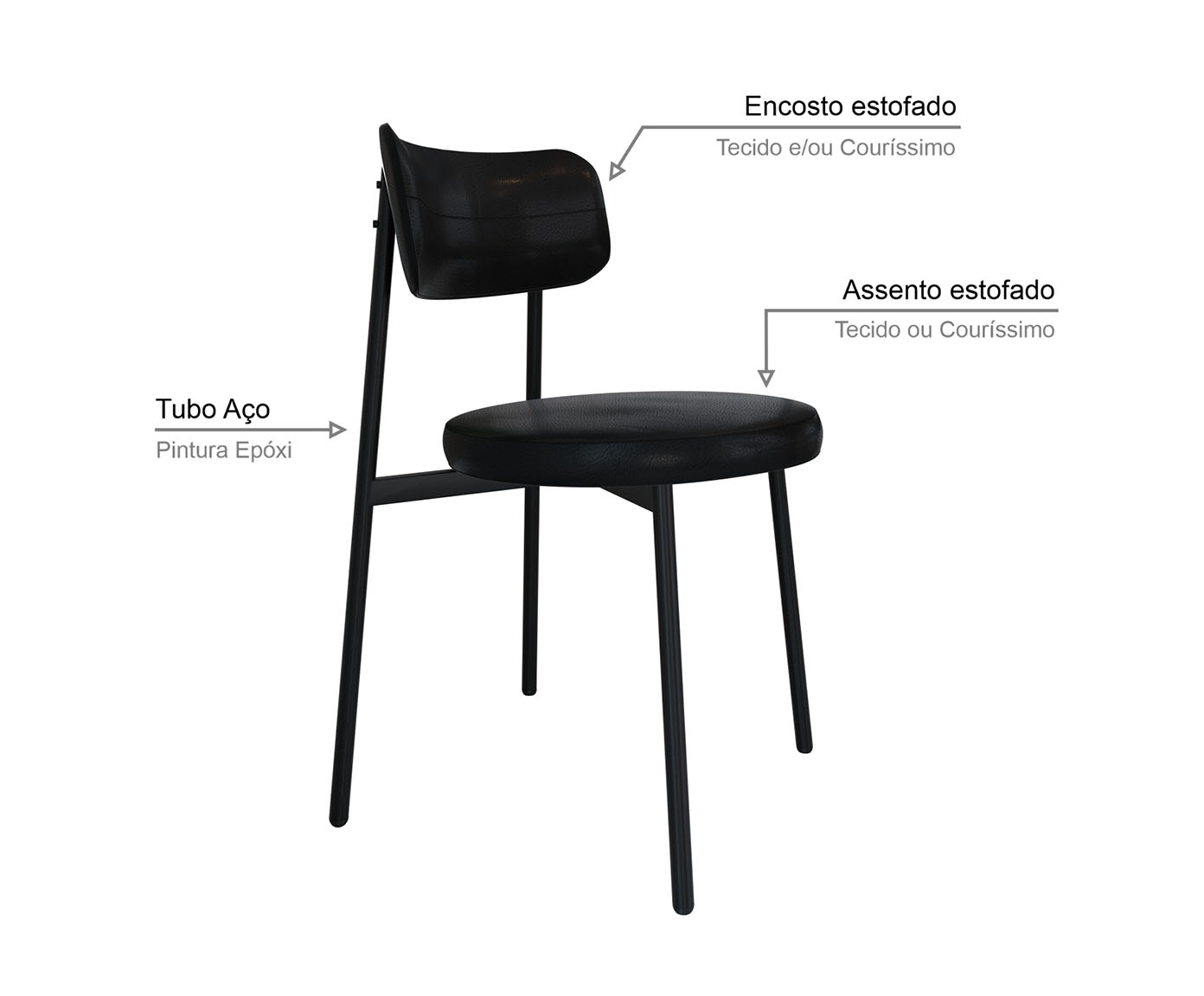 Cadeira Kyta Fixa Preto image number 4