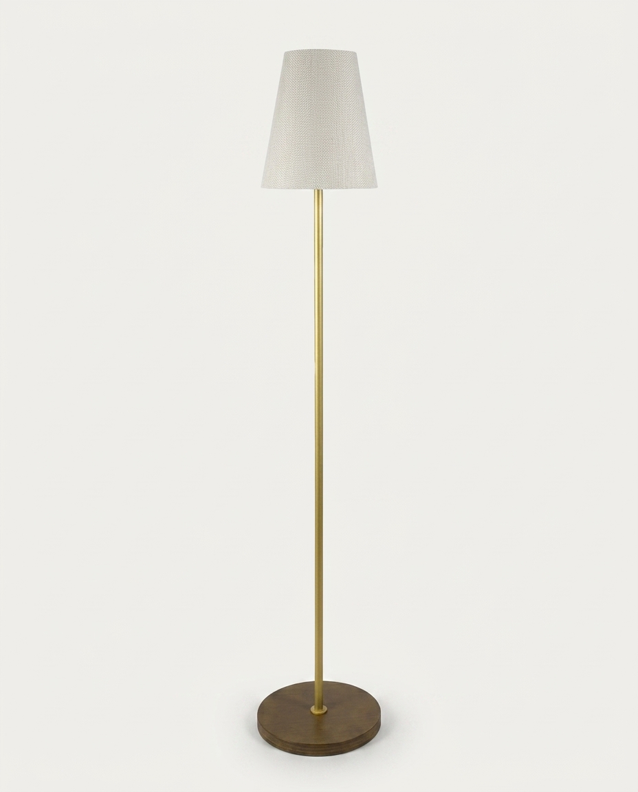 Lumin&aacute;ria Imbuia com Haste Dourada e C&uacute;pula Cone R&uacute;stico Bivolt - image 1