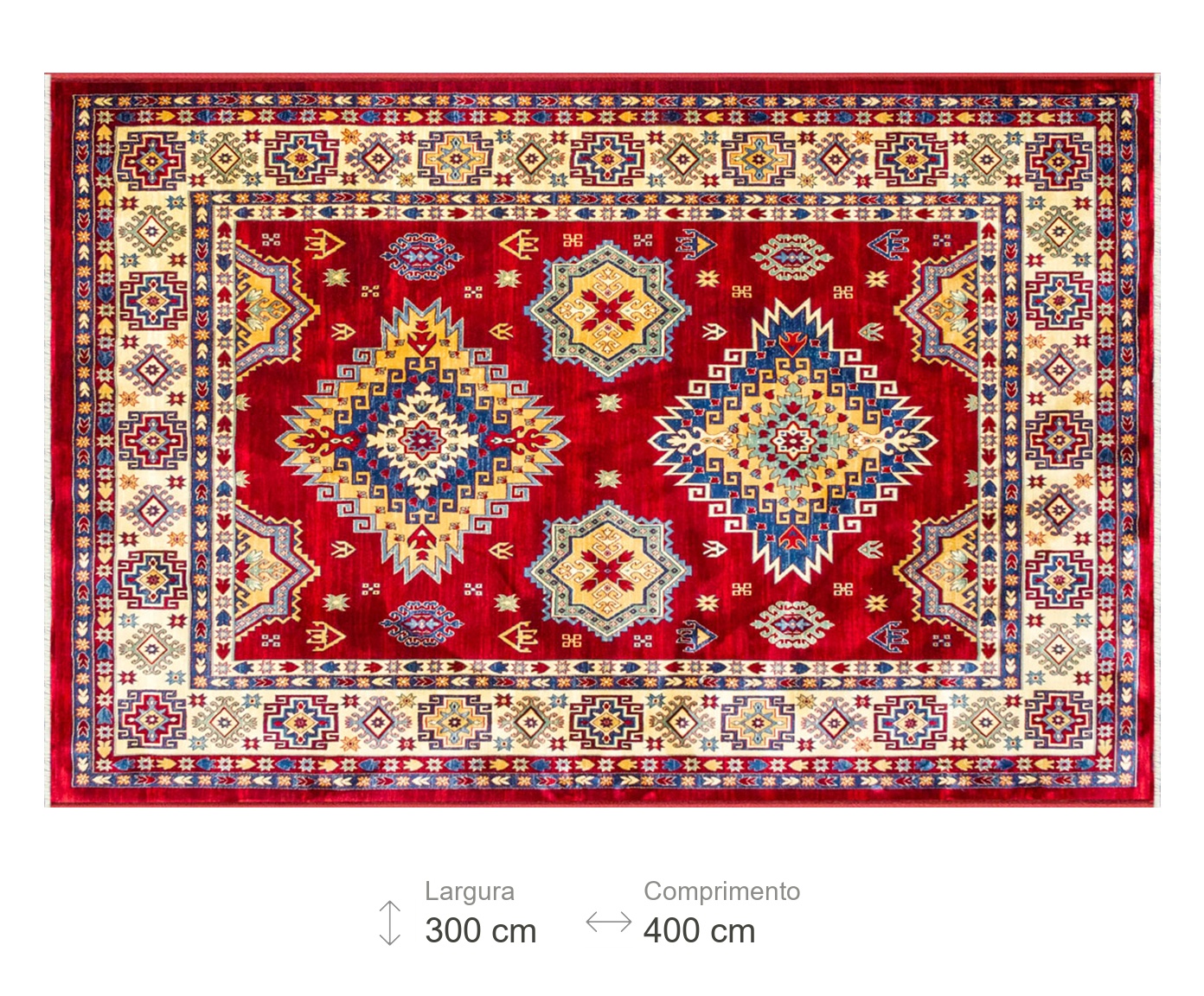Tapete Turco Kasakh Mira - Vermelho, Creme e Azul image number 8