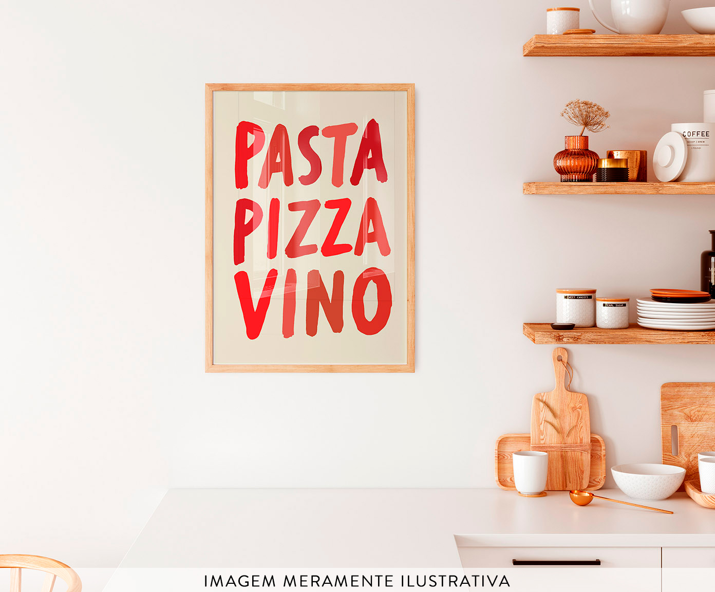 Quadro Pasta Pizza & Vinocom Moldura Marrom image number 1