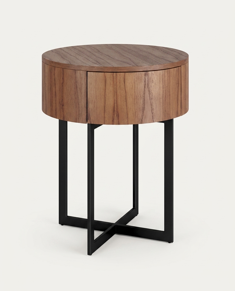 Mesa de Cabeceira Redonda Pecci Castanho e Preto - image 1