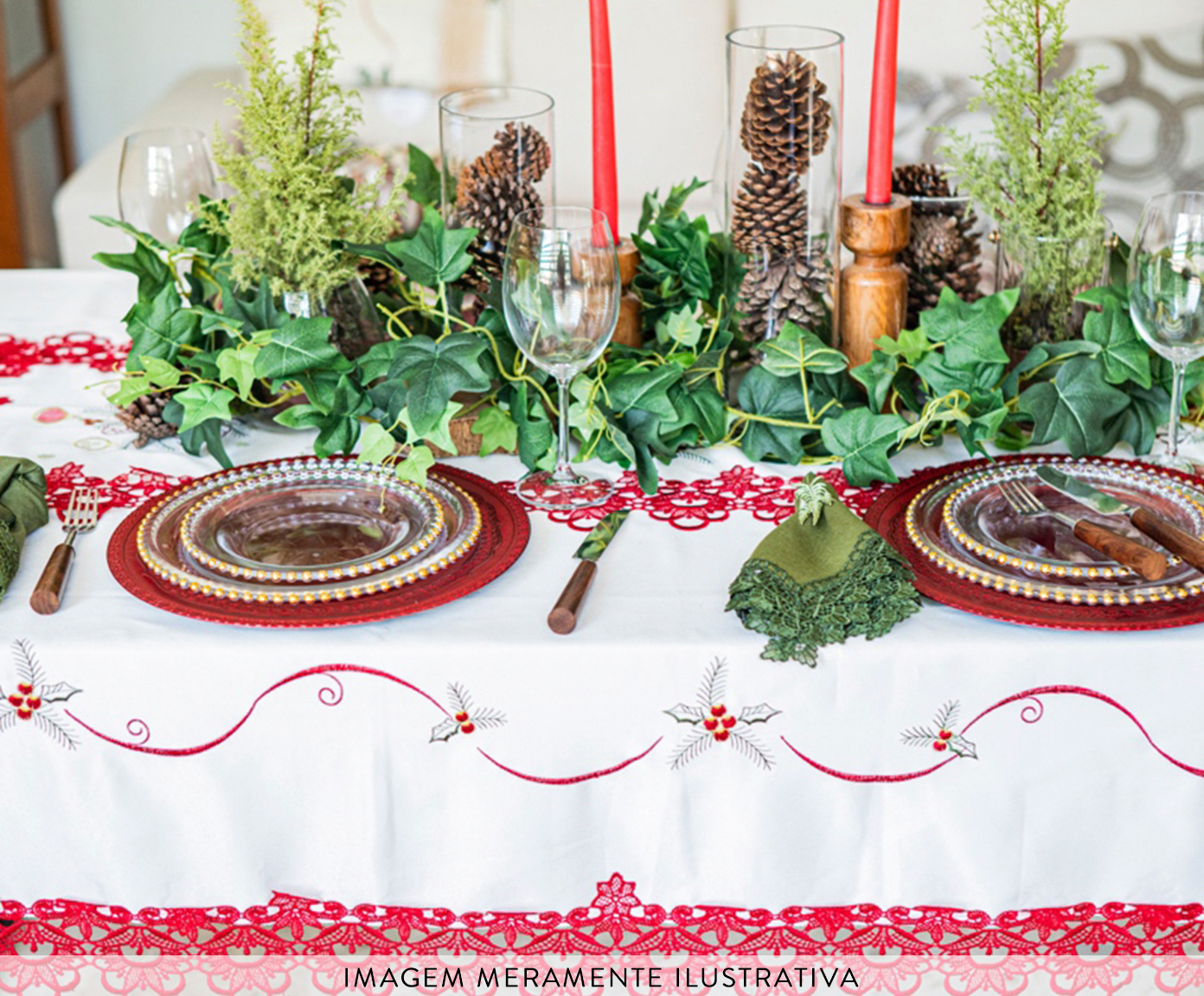 Toalha de Mesa Quadrada Natal Sinos Vermelho image number 3