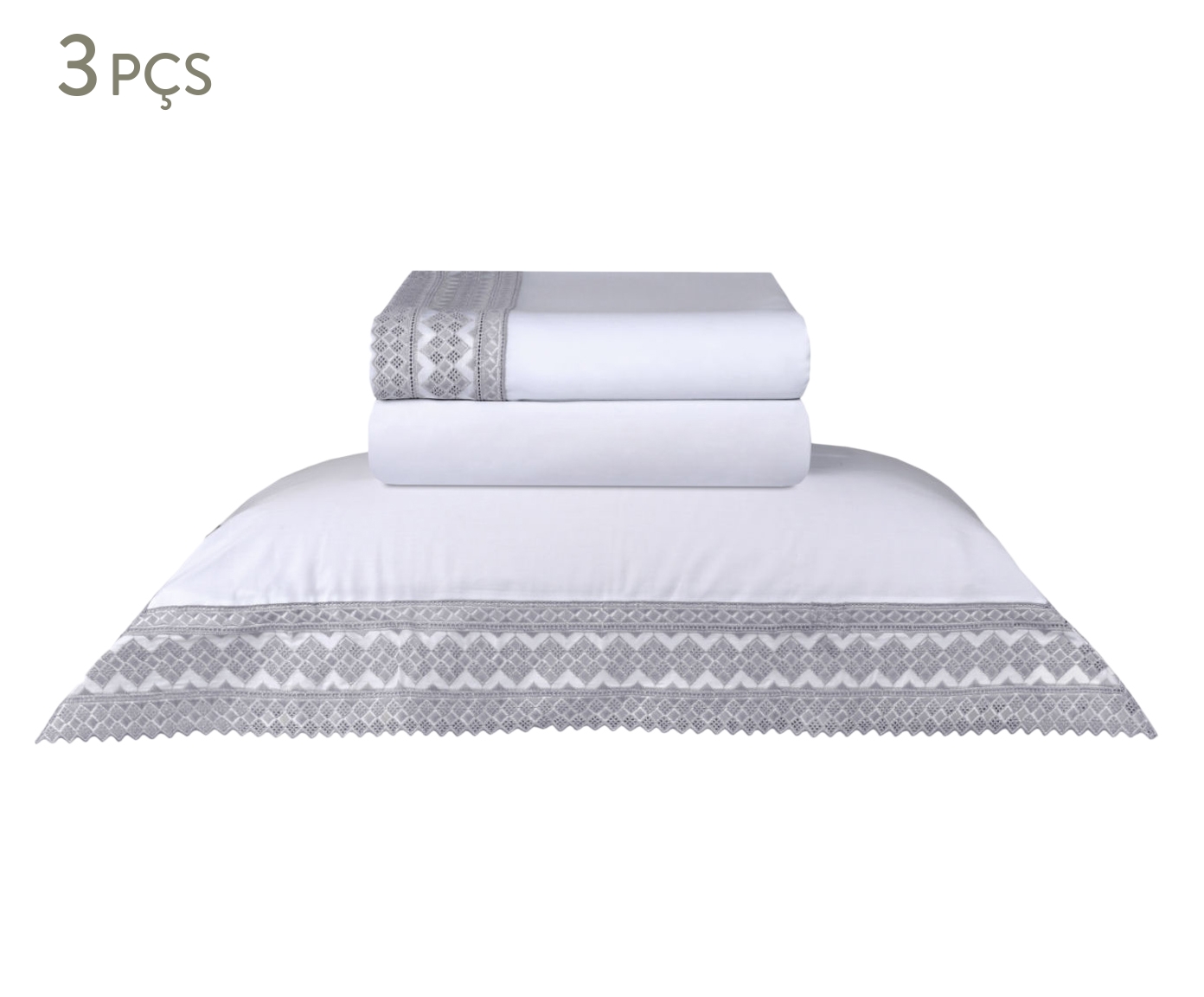 Jogo de Len&ccedil;ol Acetinado Bordado Mini Check Branco 300 Fios - image 1