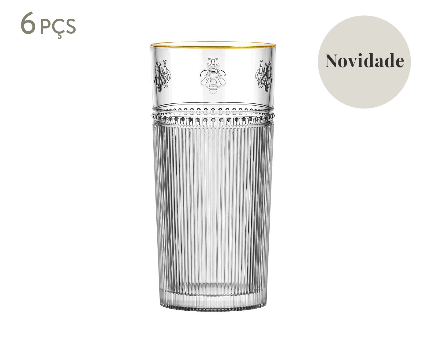 Jogo de Copos Alto com Borda Dourada Abellha image number 0
