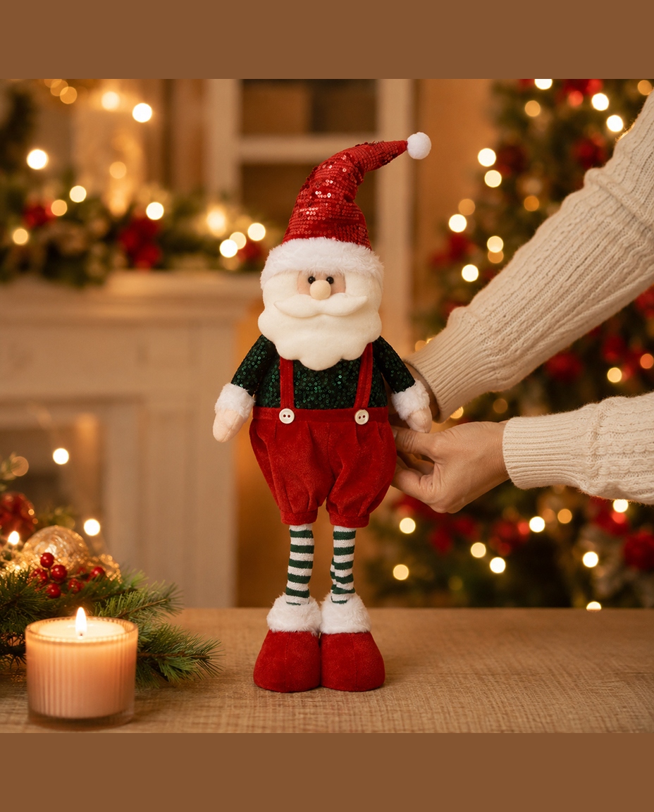 Papai Noel Decorativo em P&eacute; Suspens&oacute;rio Listras - image 1