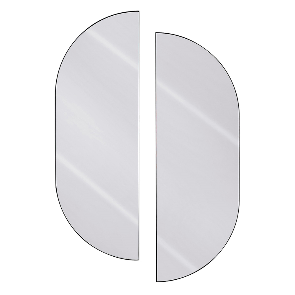 Jogo de Espelhos com Moldura em Metal Oval e Acabamento Liso Prateado image number 0
