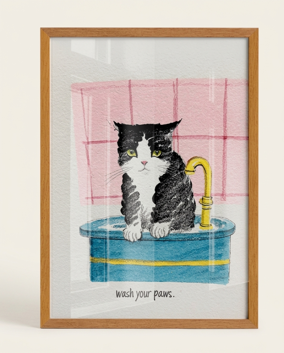 Quadro Wash Your Pawscom Moldura Marrom image number 3