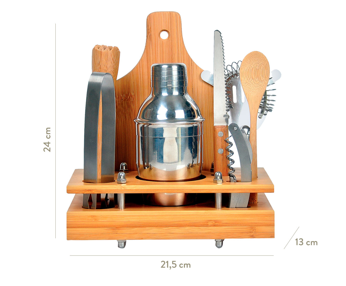 Jogo para Bar em Bambu e Inox Cool - Natural e Prata image number 9