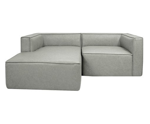 Sof&aacute; 2 M&oacute;dulos Chaise Mensa em Couro Cinza - image 0