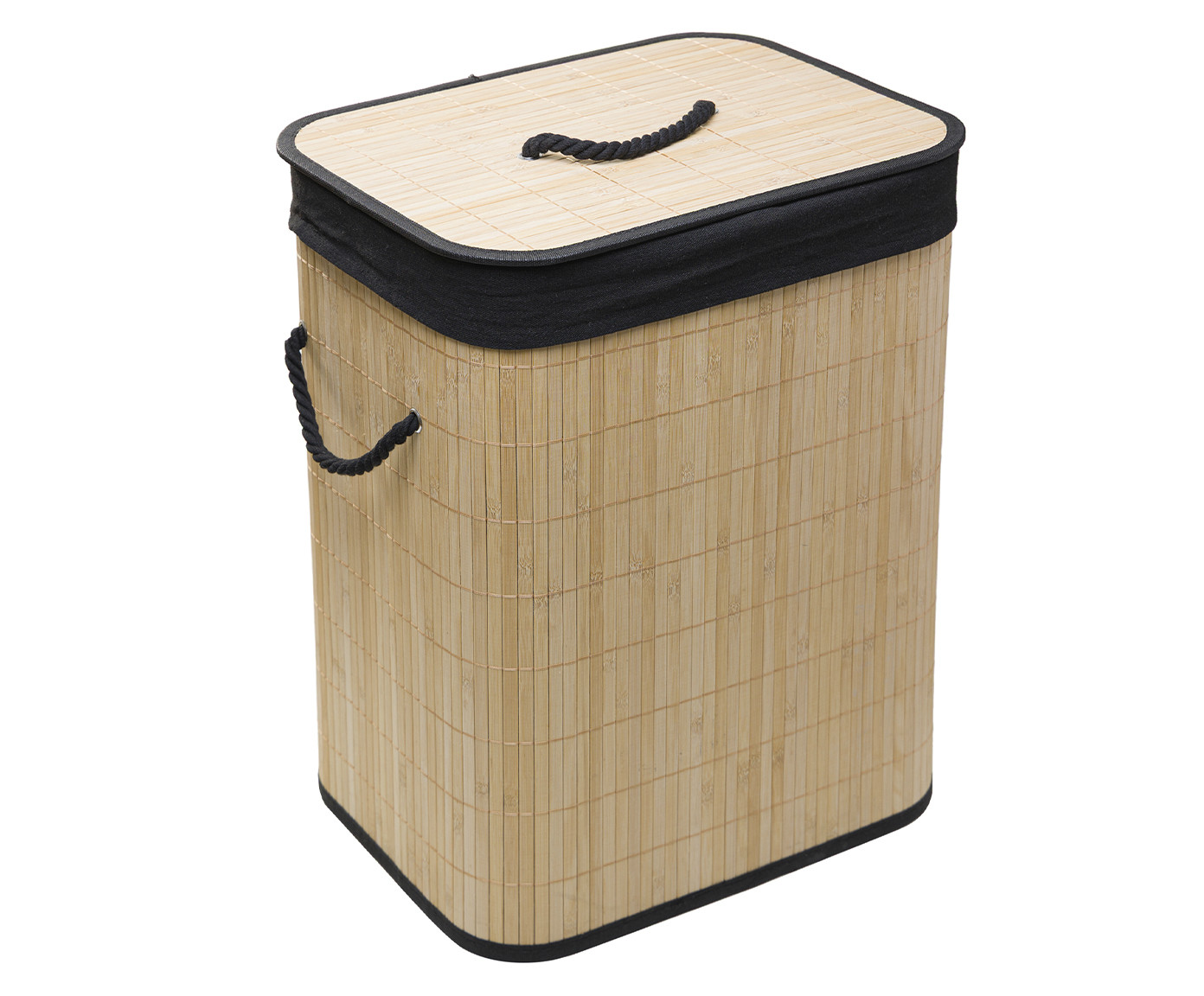 Cesto Para Lavanderia com Forro em Tecido Preto em Bambu - image 0