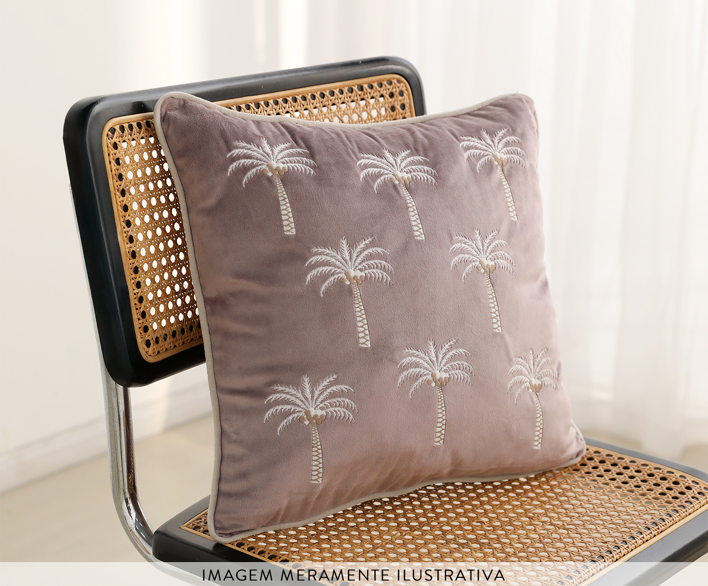 Capa de Almofada Bordada com Cordon&ecirc; Coqueiros Ros&ecirc; - image 1