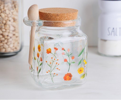 Pote Quadrado com Colher Encanto Transparente e Florido image number 3