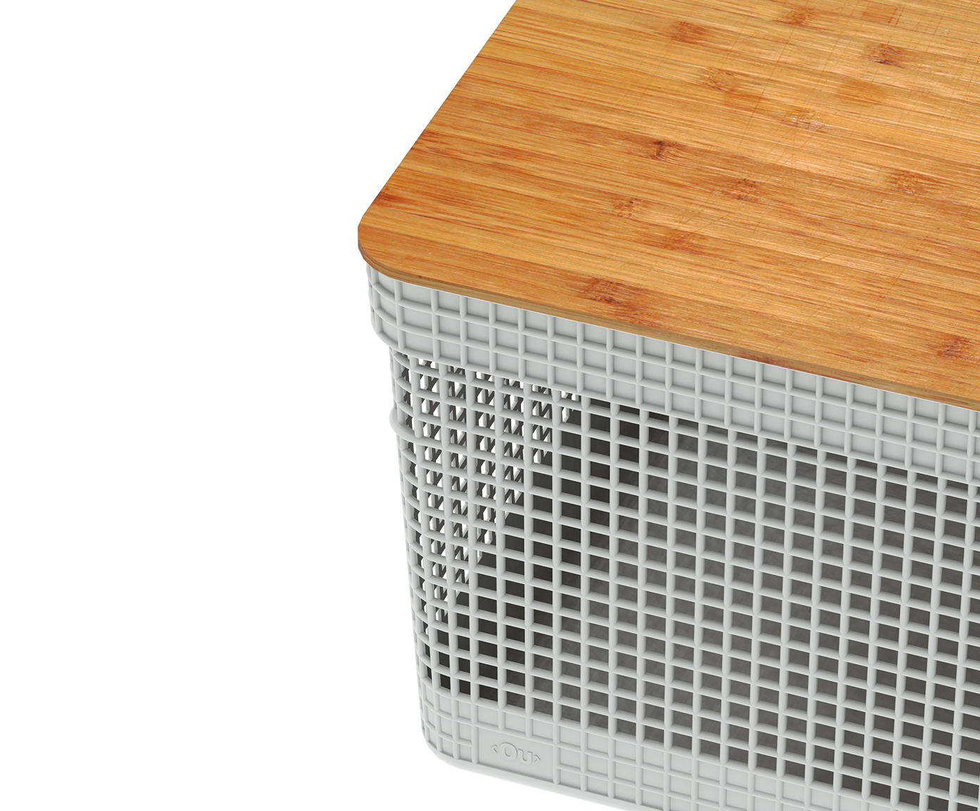 Cesto com Tampa em Bambu Grid I Branco image number 3