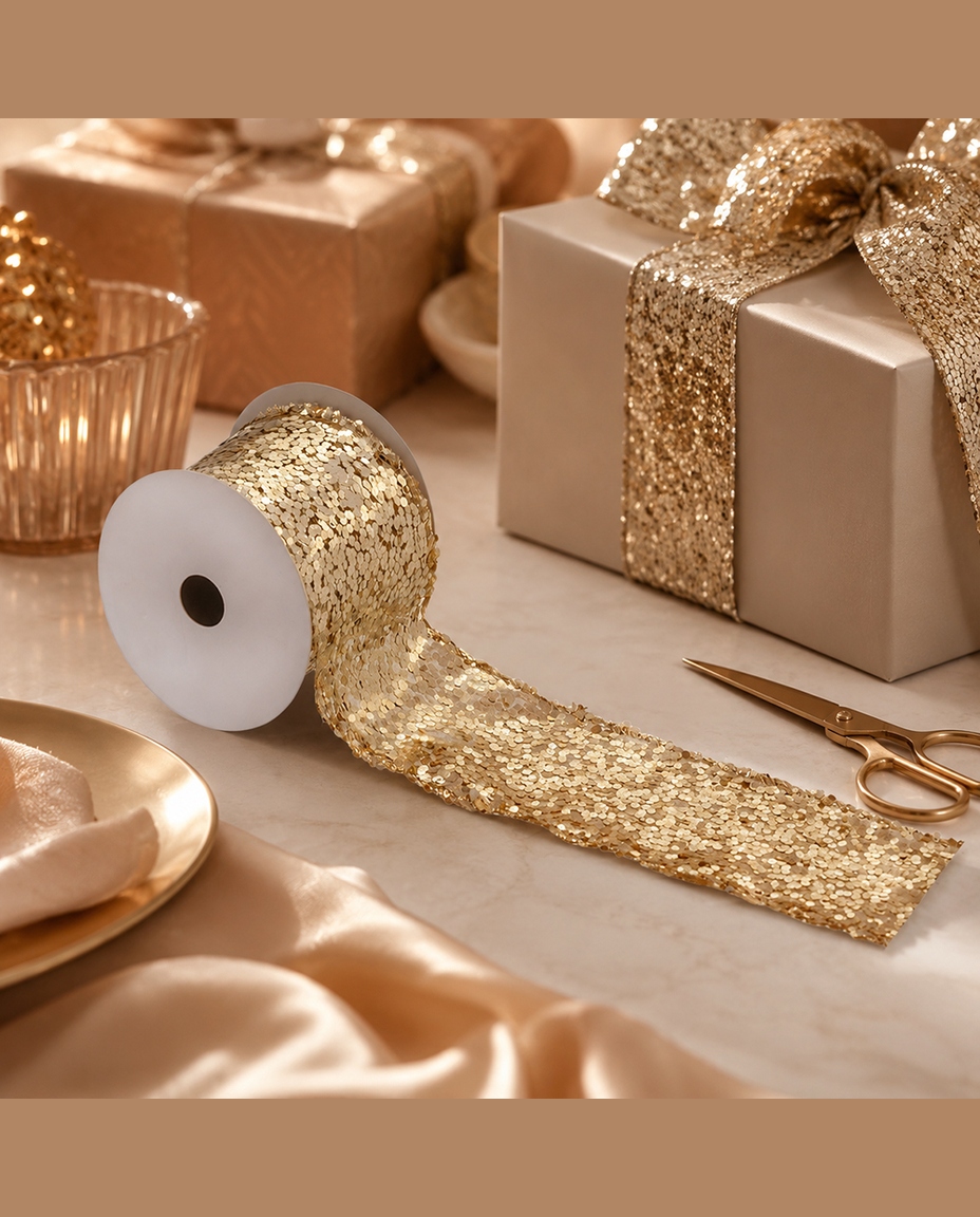 Fita Natalina Renda Brilhante Dourado - image 1