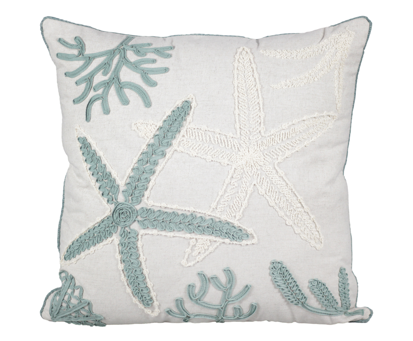 Almofada Linho Cru e Boucle Estrela Tiffany - 52X52 cm - image 0