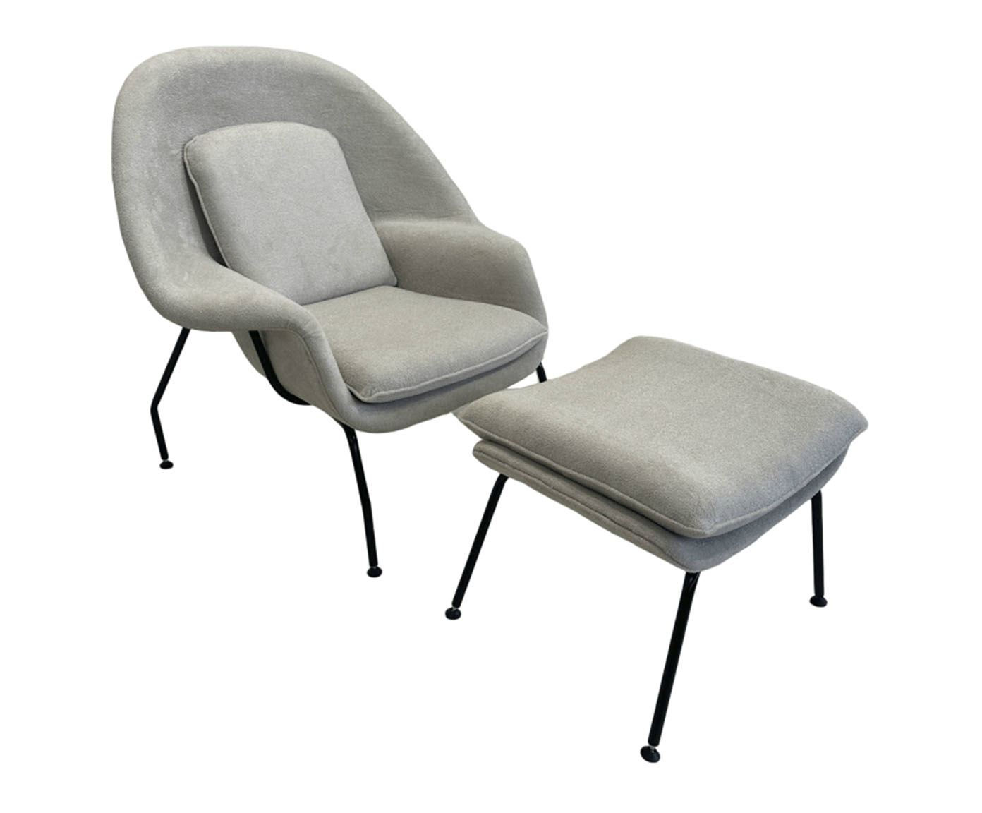 Poltrona Womb Chair com Pufe Revestida  Boucle  Creme image number 0
