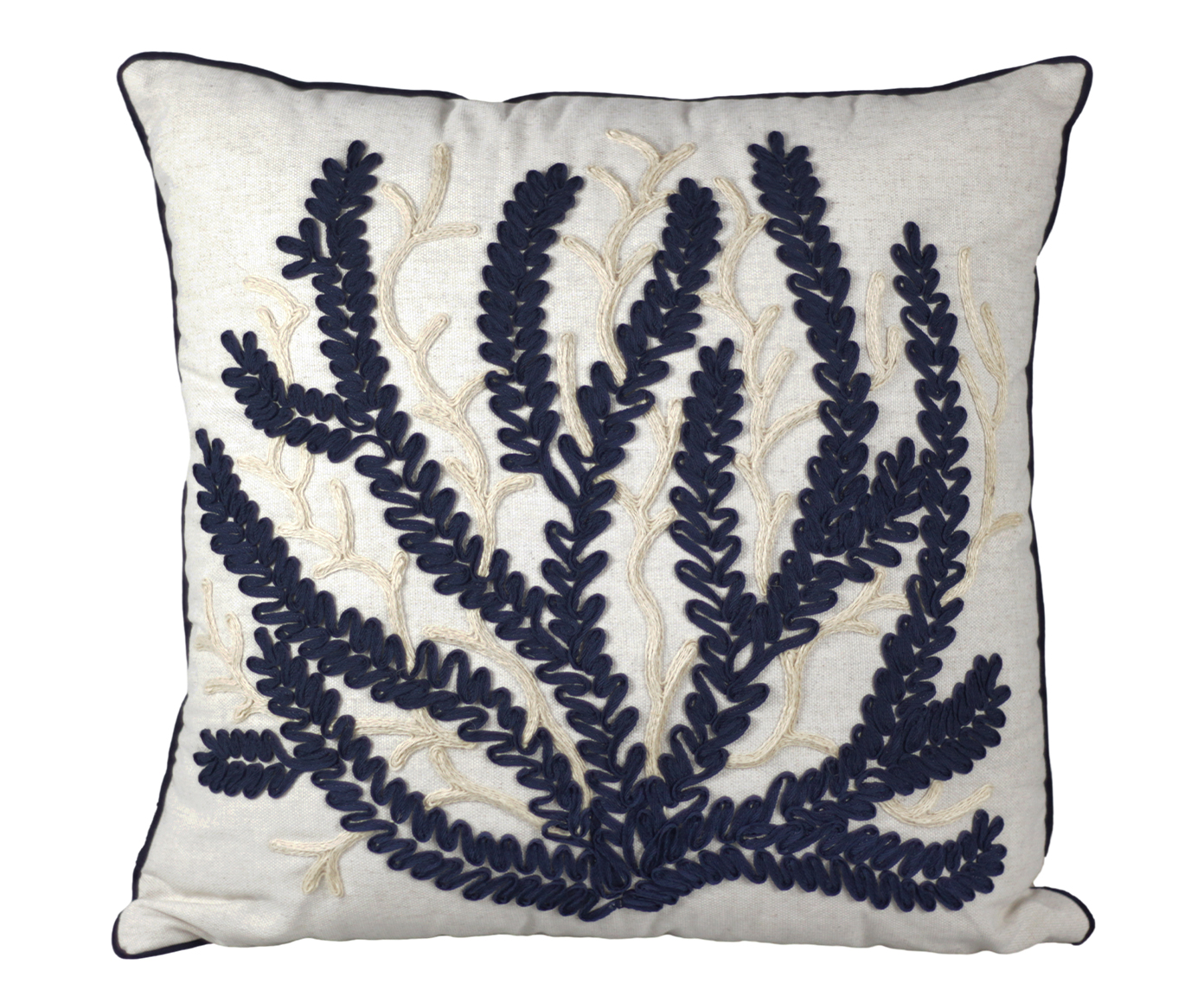 Almofada em Linho Cru e Boucle Coral Marinho - image 0