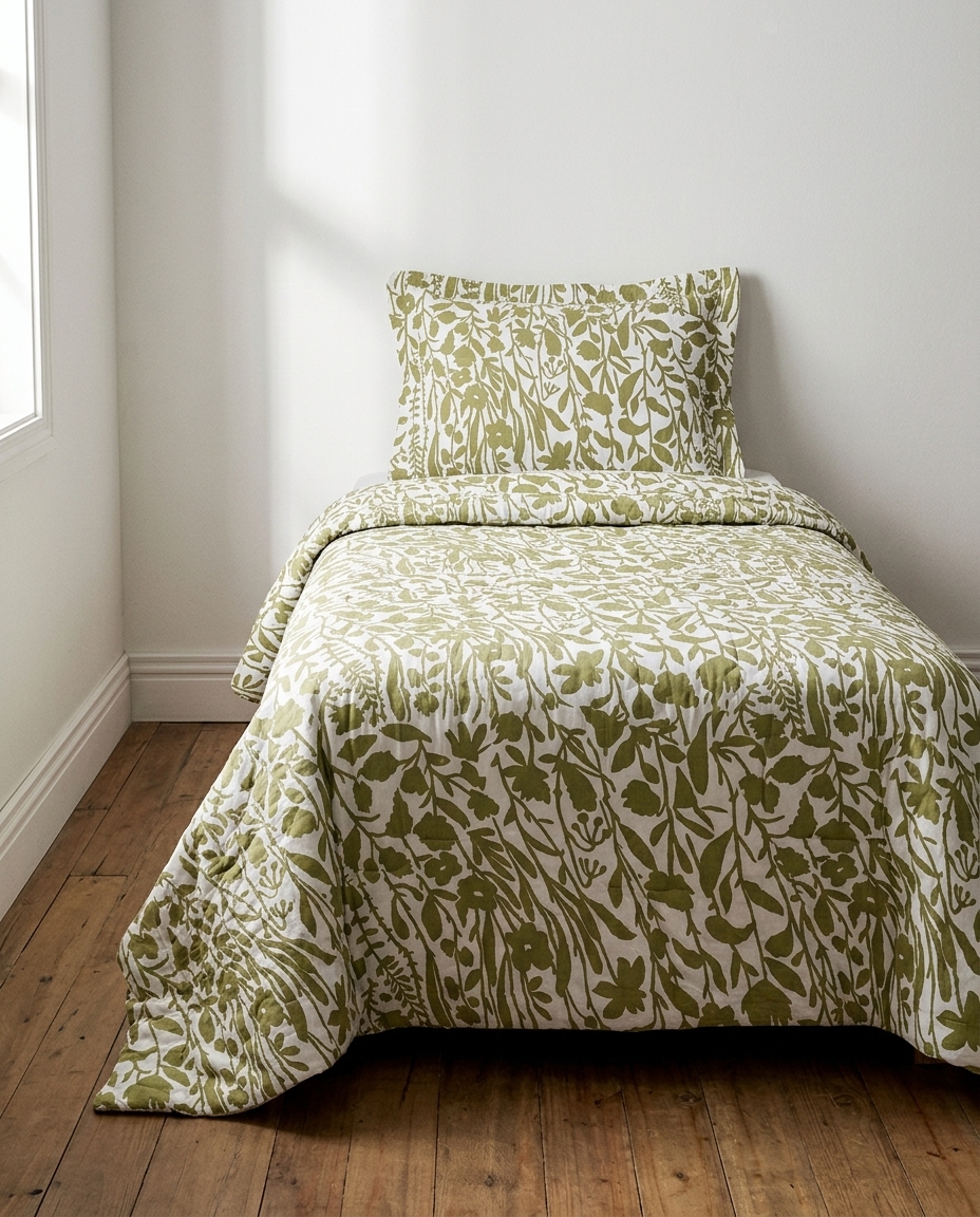 Jogo de Cobre-Leito Floral Artsy Verde Oliveira 200 Fios image number 3