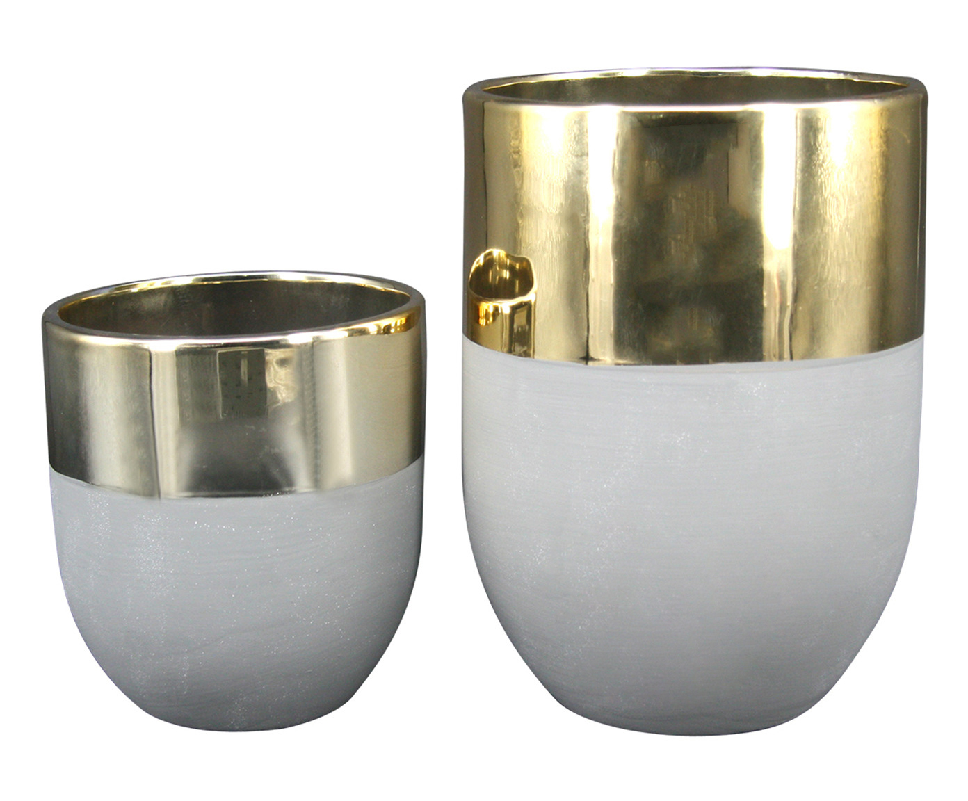 Jogo de Cachepots Anneke Small Branco e Dourado - image 0