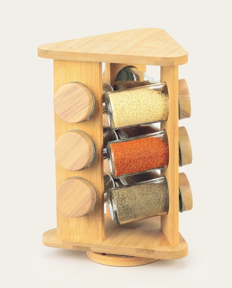 Jogo de Porta Condimentos com Suporte Girat&oacute;rio Bambu - image 1