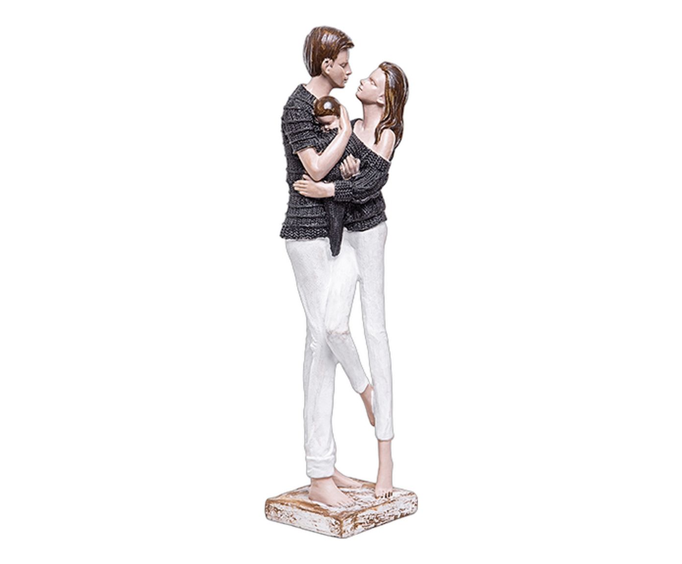 Escultura Casal com Filho no Colo Bege e Branco image number 1