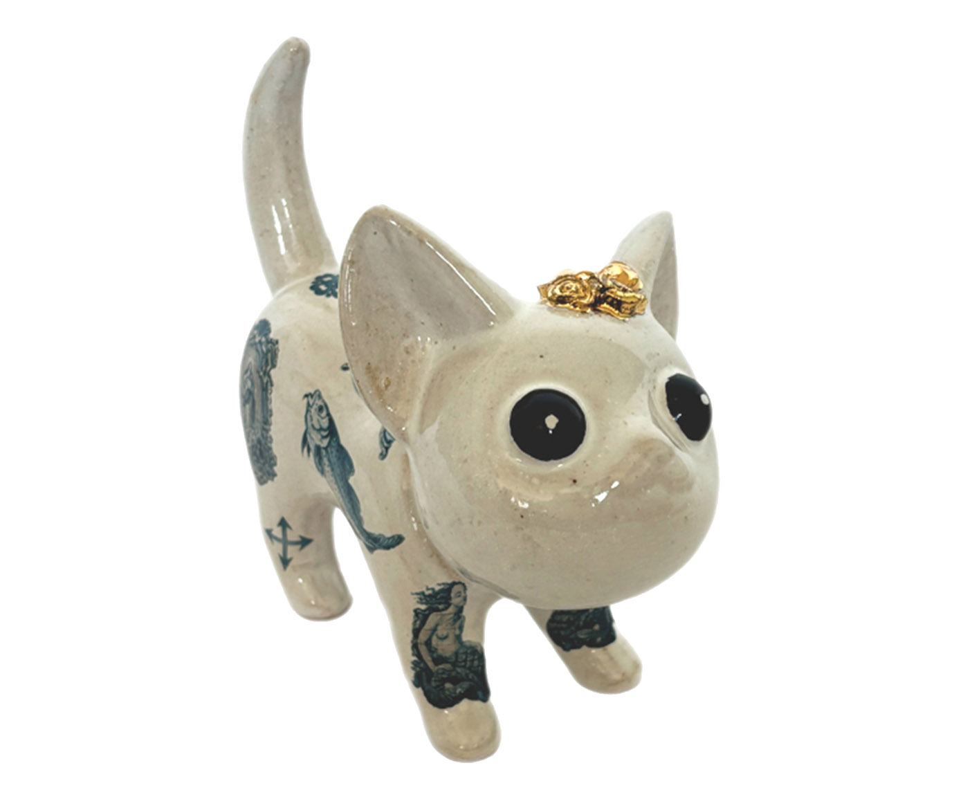 Adorno Gato Inked Miau Pois Pois Bege image number 0