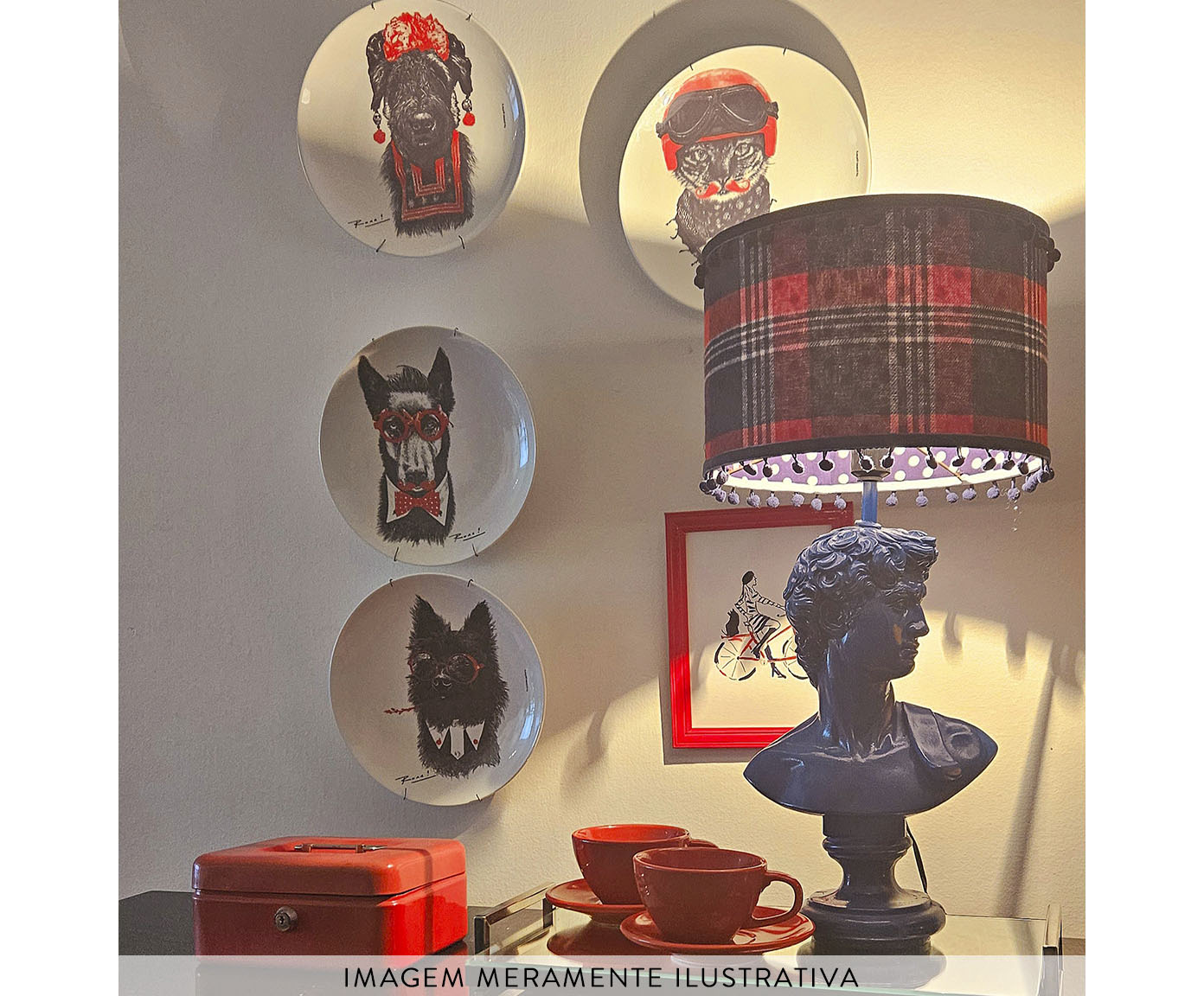 Prato de Porcelana Biker Cat Red&Blue Ronn Kools image number 4
