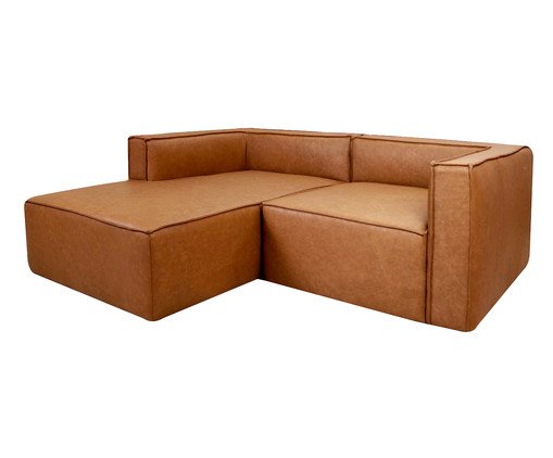 Sof&aacute; 2 M&oacute;dulos Chaise Mensa em Couro Caramelo image number 2