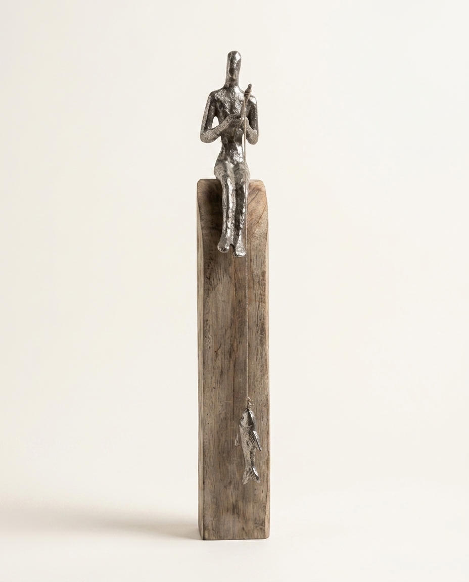 Escultura em Madeira Fishing II - Marrom - image 1