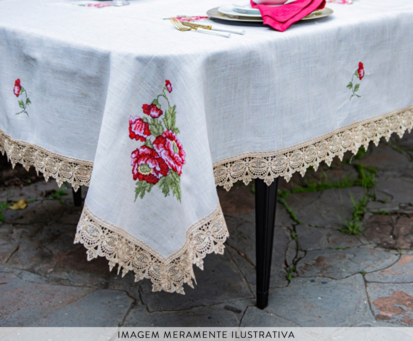 Toalha de Mesa com Renda Guipir Bege image number 2