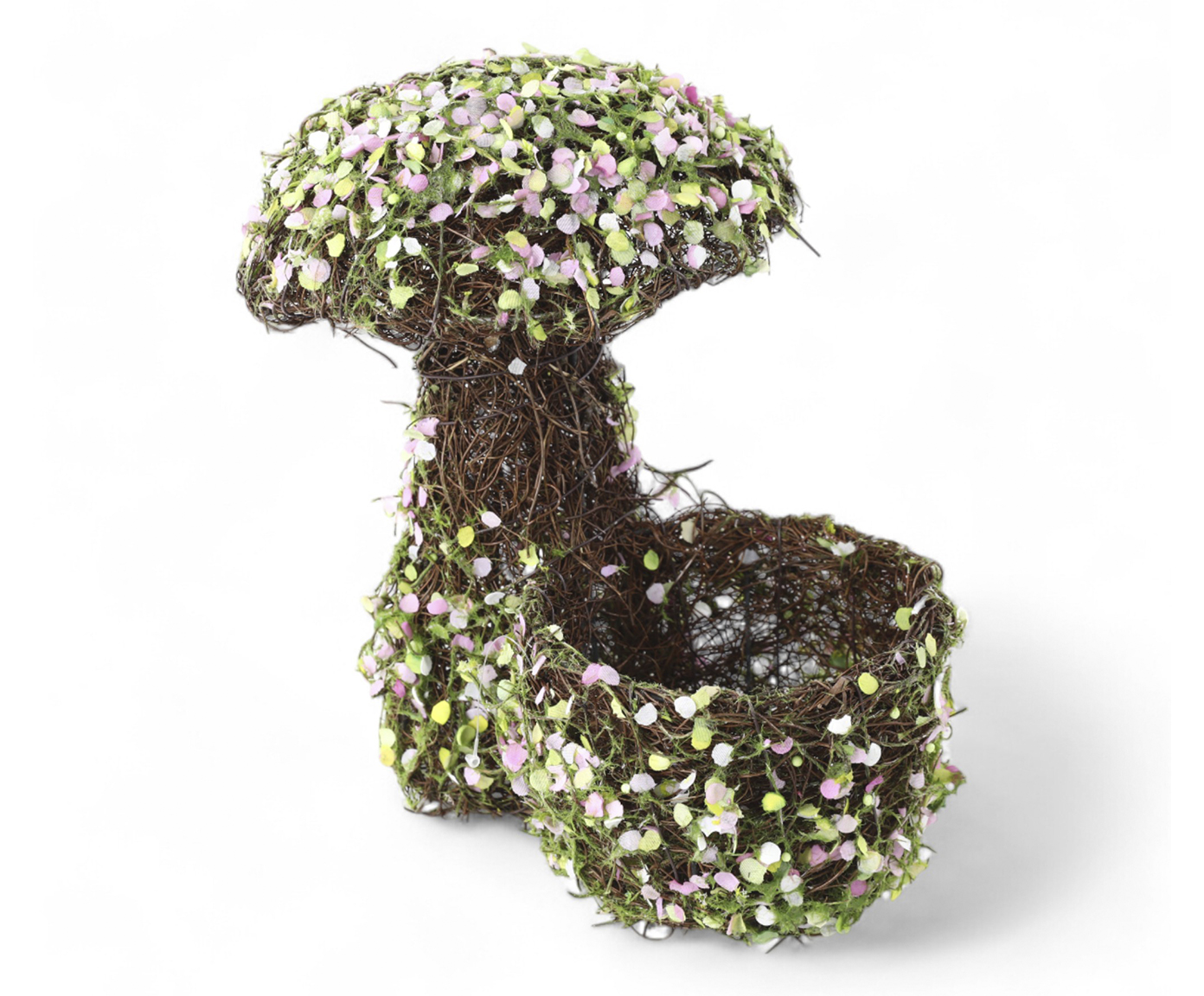 Cesta Decorativa com Cogumelo e Folhas Marrom, Verde e Rosa image number 2