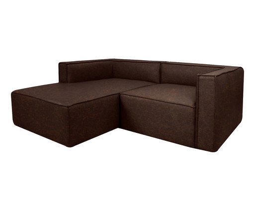 Sof&aacute; 2 M&oacute;dulos Chaise Mensa em Couro Marrom image number 2