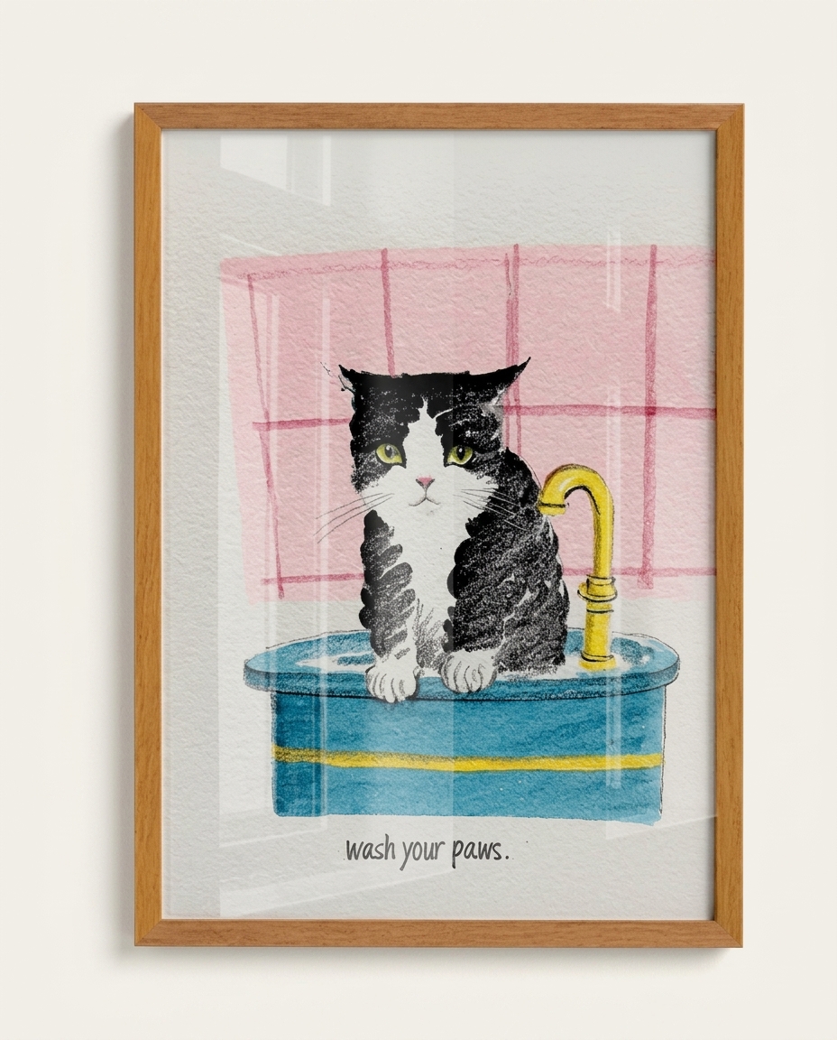 Quadro Wash Your Pawscom Moldura Marrom - image 0