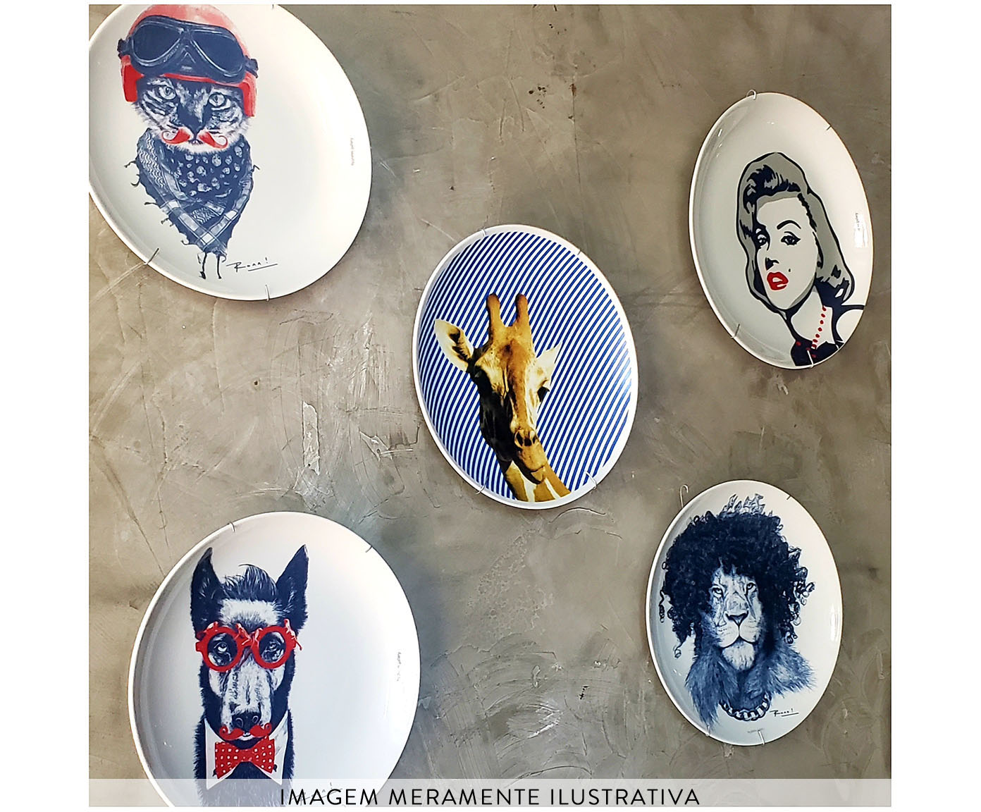 Prato de Porcelana Dog Bowie Red&Blue Ronn Kools image number 2