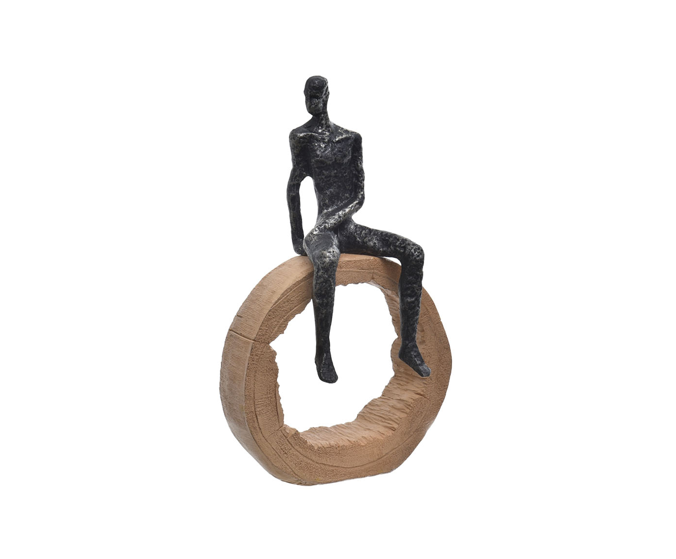 Escultura Figura Sentada no Circulo Preto e Marrom image number 0