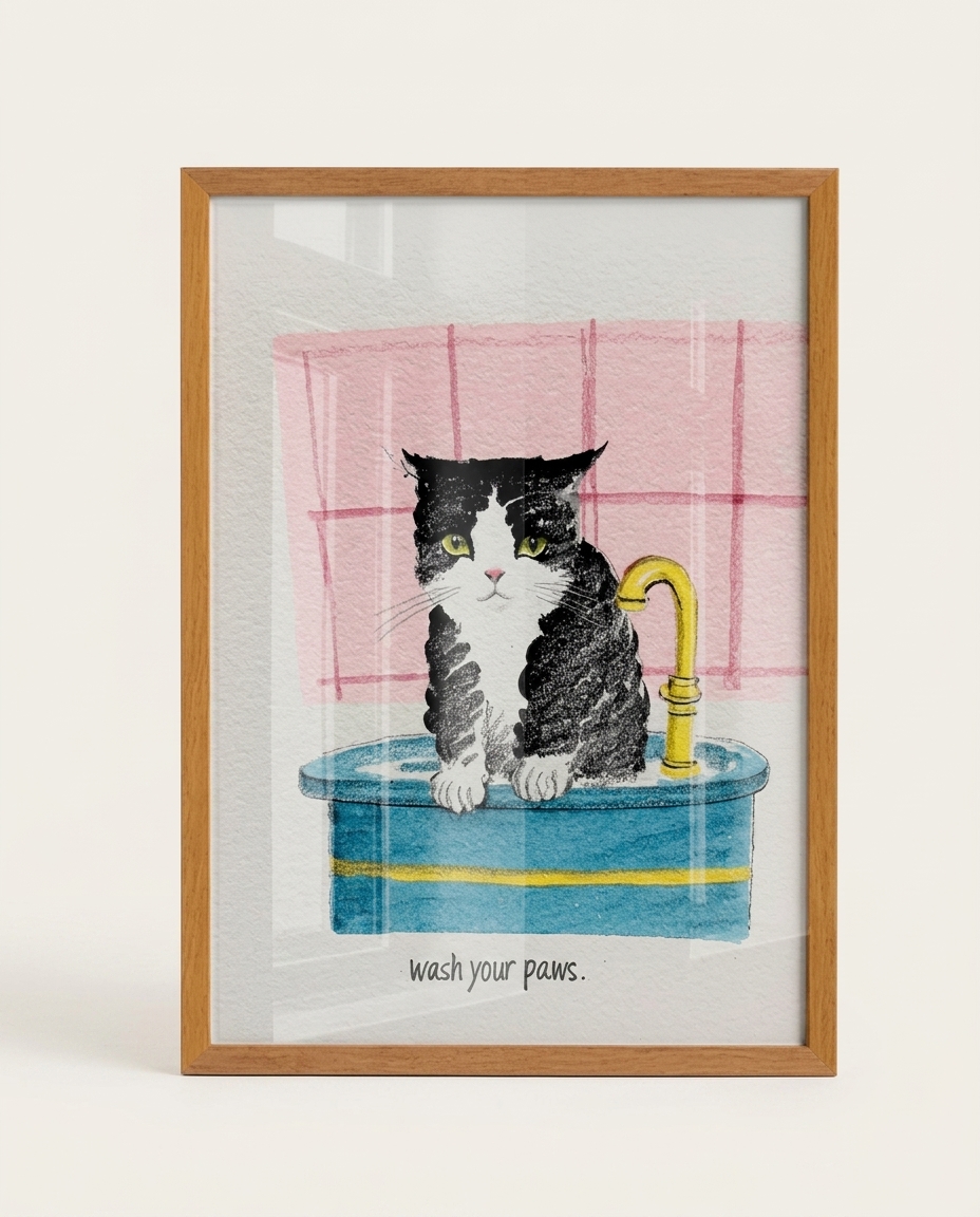 Quadro Wash Your Pawscom Moldura Marrom image number 2