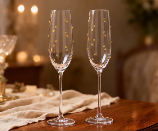 Jogo de Ta&ccedil;as para Champagne &Aacute;ureo Dourado image number 2