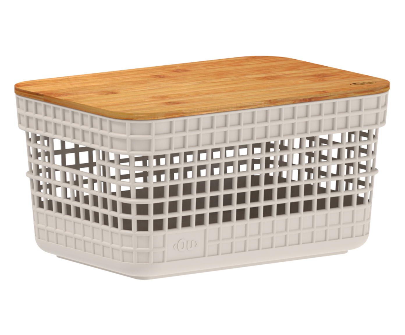 Cesto com Tampa em Bambu Grid Creme - image 1