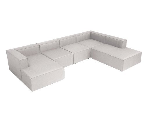 Sof&aacute; 5 M&oacute;dulos Chaise e Encosto Mensa Cinza Claro image number 3