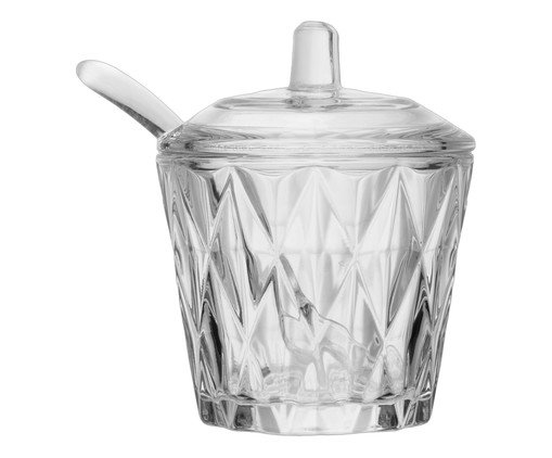 A&ccedil;ucareiro em Cristal com Colher Diamond Transparente image number 0