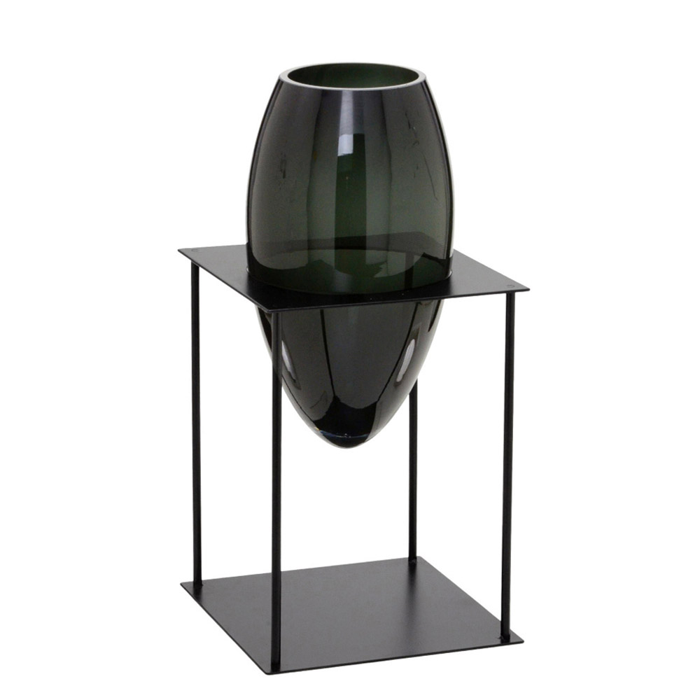 Vaso com Suporte Decorativo Fume e Preto - image 0