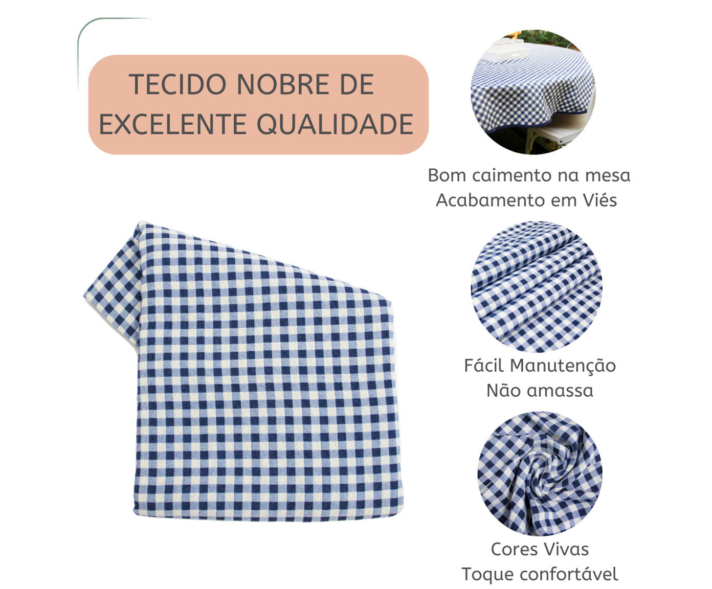 Toalha de Mesa Xadrez Azul e Branco image number 4