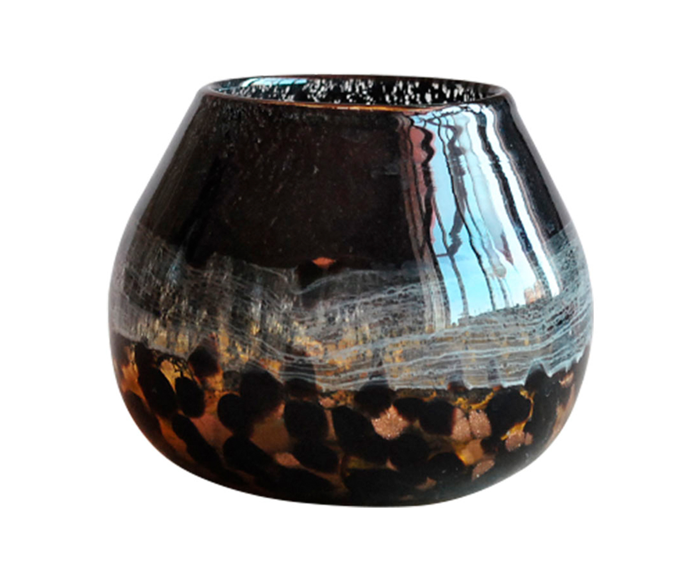 Vaso Murano Mesclado Preto e Dourado image number 0
