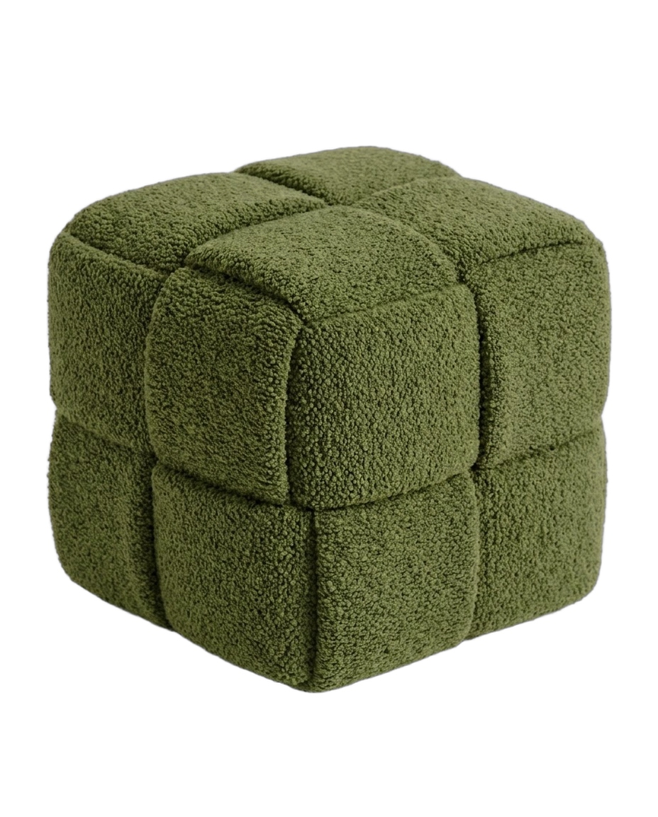 Pufe Cubo em Boucl&eacute; verde - image 0