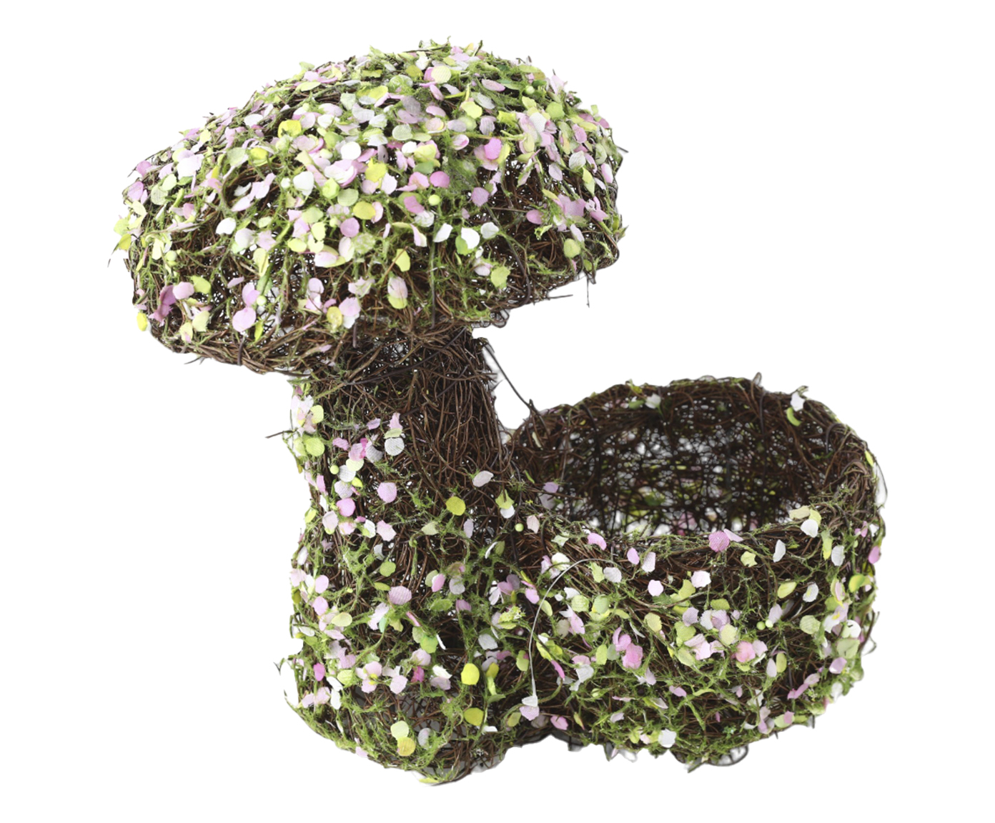 Cesta Decorativa com Cogumelo e Folhas Marrom, Verde e Rosa image number 0