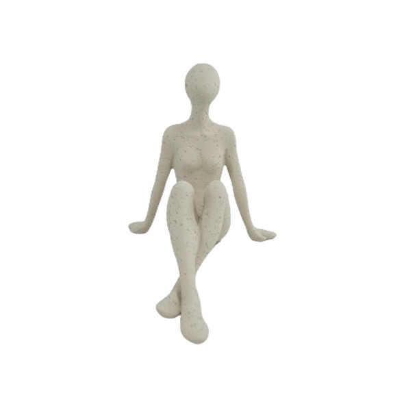 Escultura Mulher Pensativa Creme - image 0