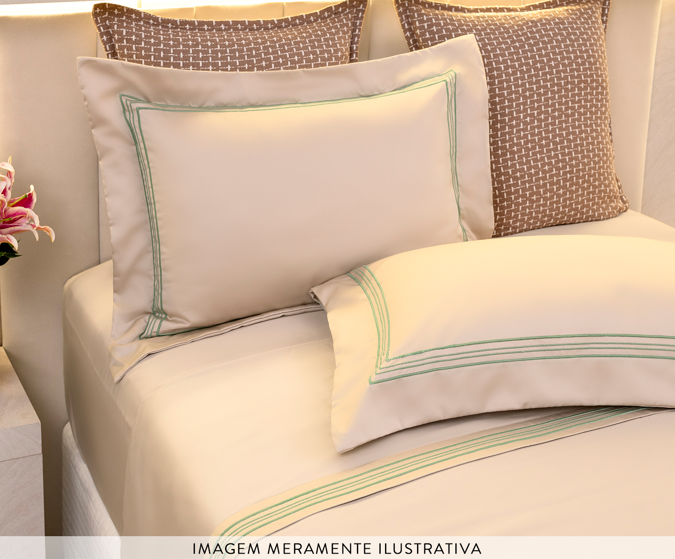 Jogo de cama Sofisticato - Bege/Verde image number 1